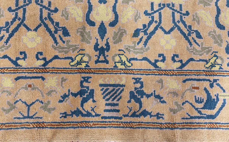 Vintage Spanish Yellow, Blue Handmade Wool Rug BB8734