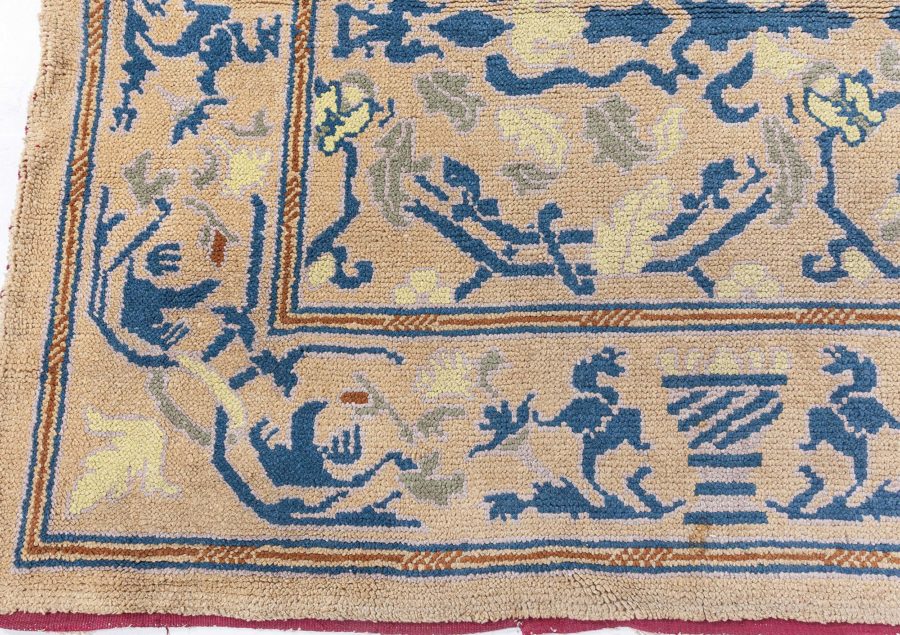 Vintage Spanish Yellow, Blue Handmade Wool Rug BB8734