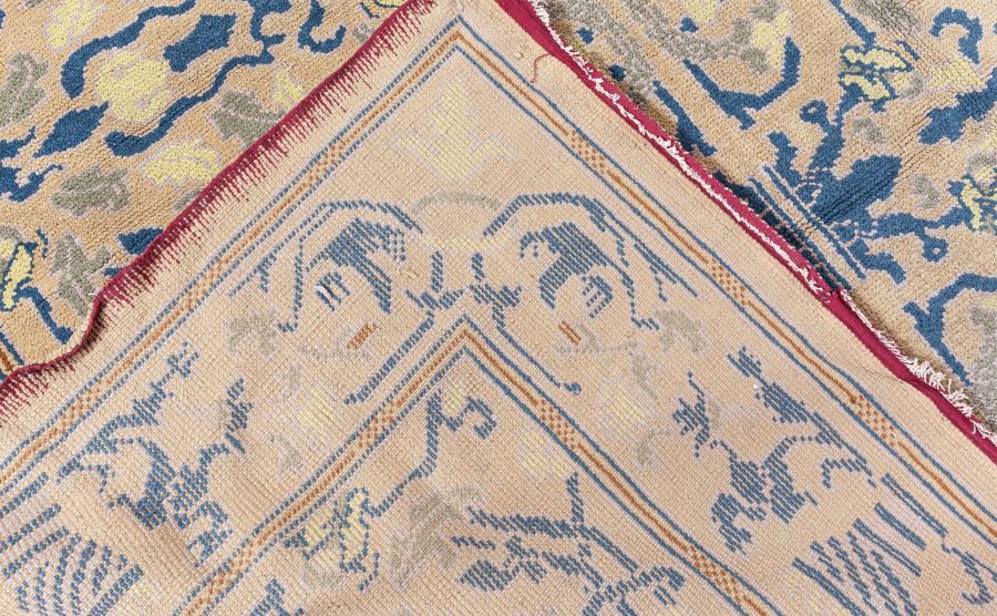 Vintage Spanish Yellow, Blue Handmade Wool Rug BB8734