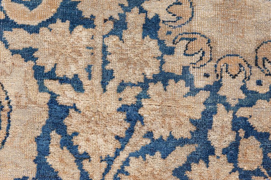 Antique Blue and Beige Persian Kirman Handwoven Wool Rug BB8744