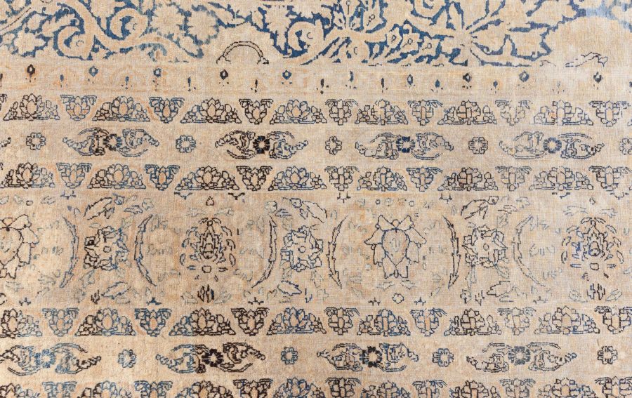 Antique Blue and Beige Persian Kirman Handwoven Wool Rug BB8744