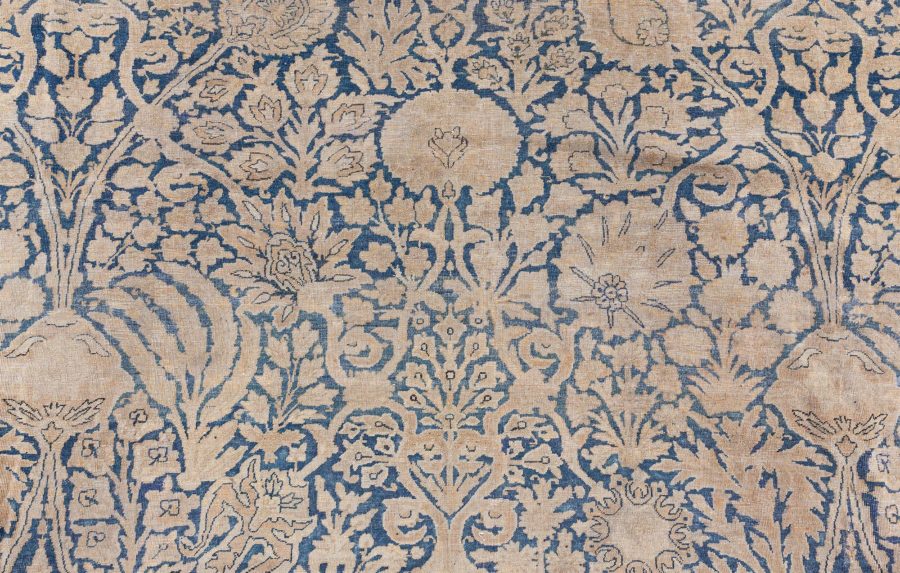 Antique Blue and Beige Persian Kirman Handwoven Wool Rug BB8744