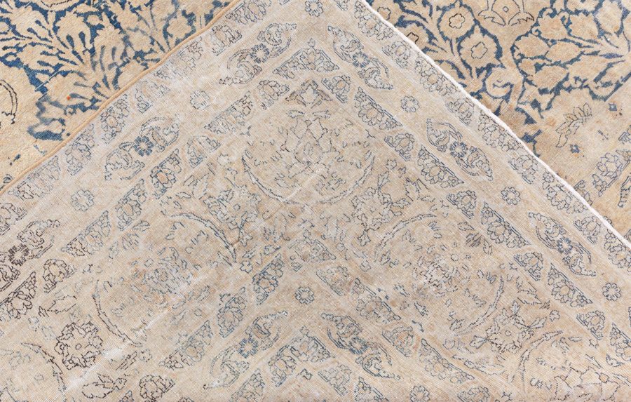 Antique Blue and Beige Persian Kirman Handwoven Wool Rug BB8744