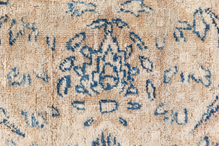 Antique Blue and Beige Persian Kirman Handwoven Wool Rug BB8744
