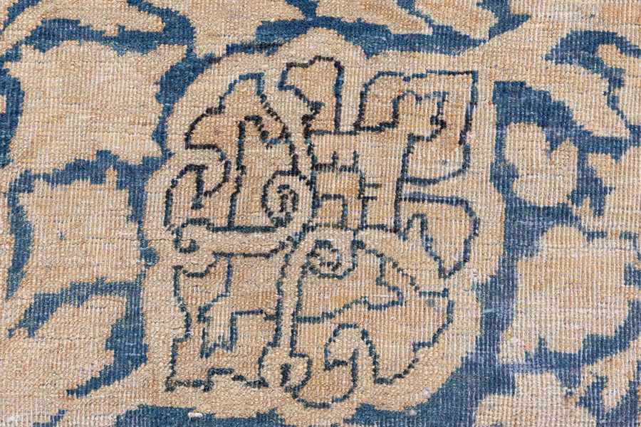 Antique Blue and Beige Persian Kirman Handwoven Wool Rug BB8744