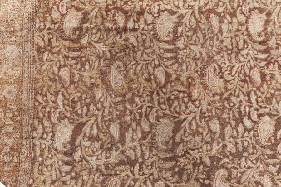 19th Century Senneh Persian Brown Handmade Wool Rug BB8747