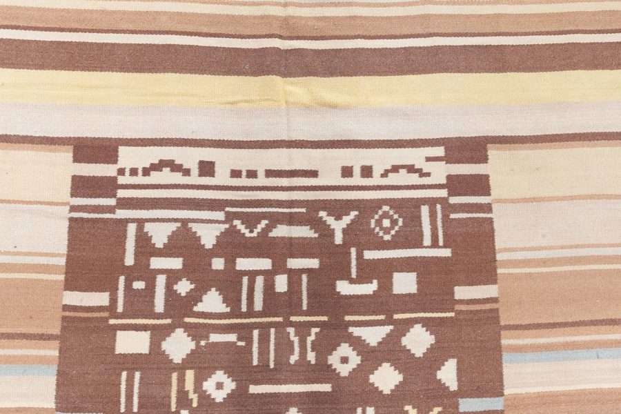 Mid-20th Century Finnish Geometric Brown, Beige and Yellow Wool Rug BB8761