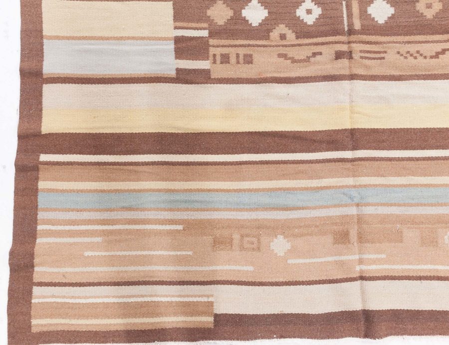 Mid-20th Century Finnish Geometric Brown, Beige and Yellow Wool Rug BB8761