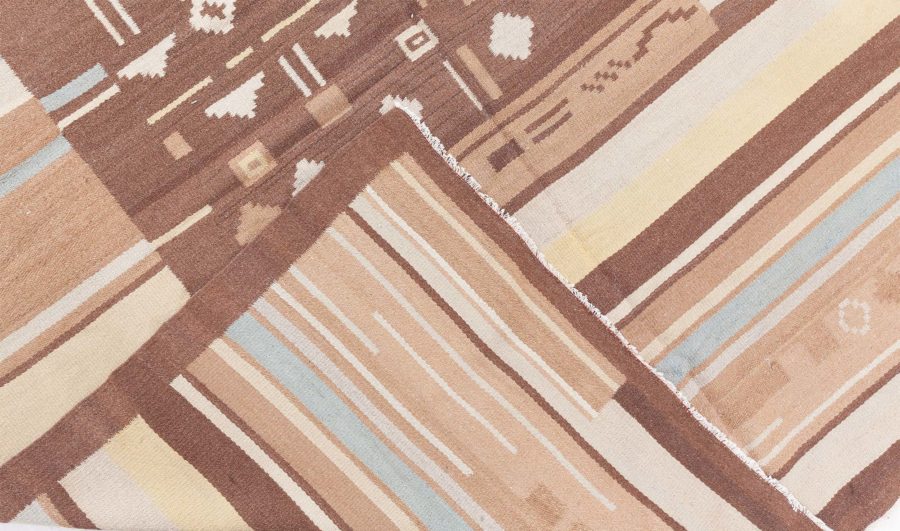 Mid-20th Century Finnish Geometric Brown, Beige and Yellow Wool Rug BB8761