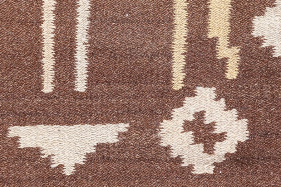 Mid-20th Century Finnish Geometric Brown, Beige and Yellow Wool Rug BB8761