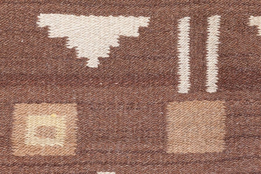Mid-20th Century Finnish Geometric Brown, Beige and Yellow Wool Rug BB8761