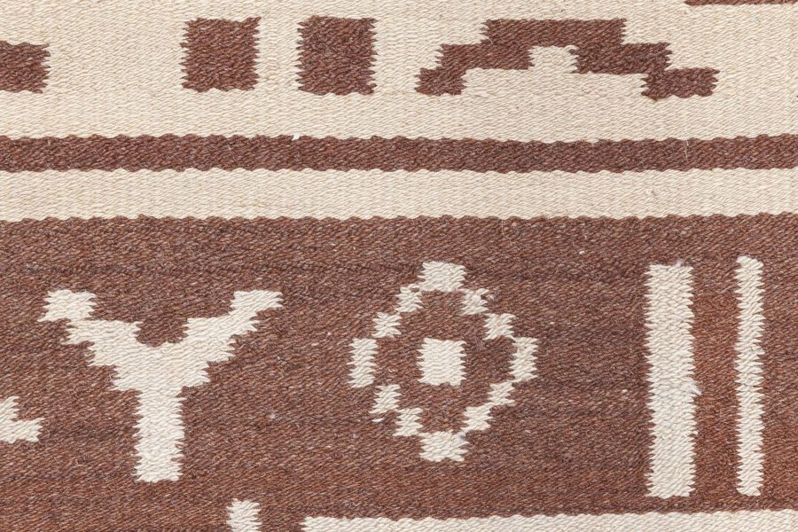 Mid-20th Century Finnish Geometric Brown, Beige and Yellow Wool Rug BB8761