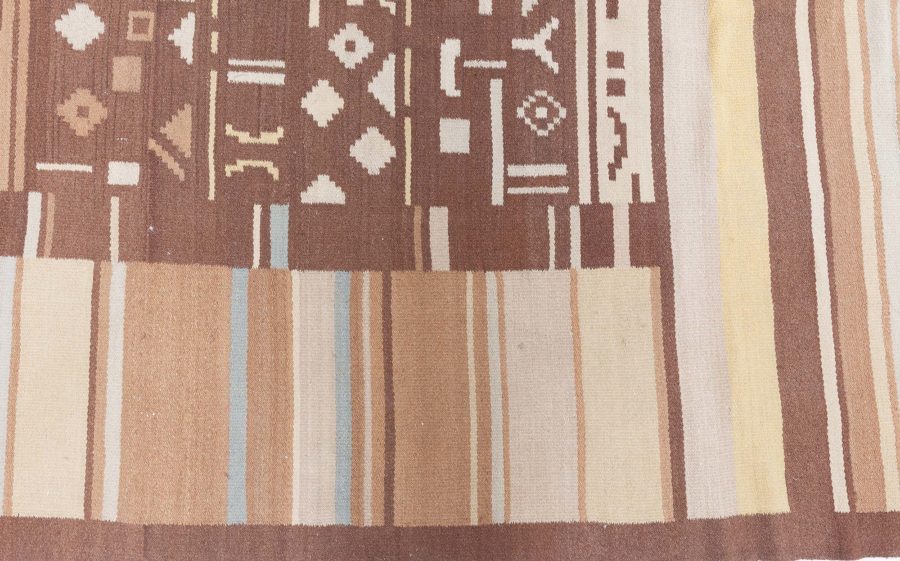 Mid-20th Century Finnish Geometric Brown, Beige and Yellow Wool Rug BB8761