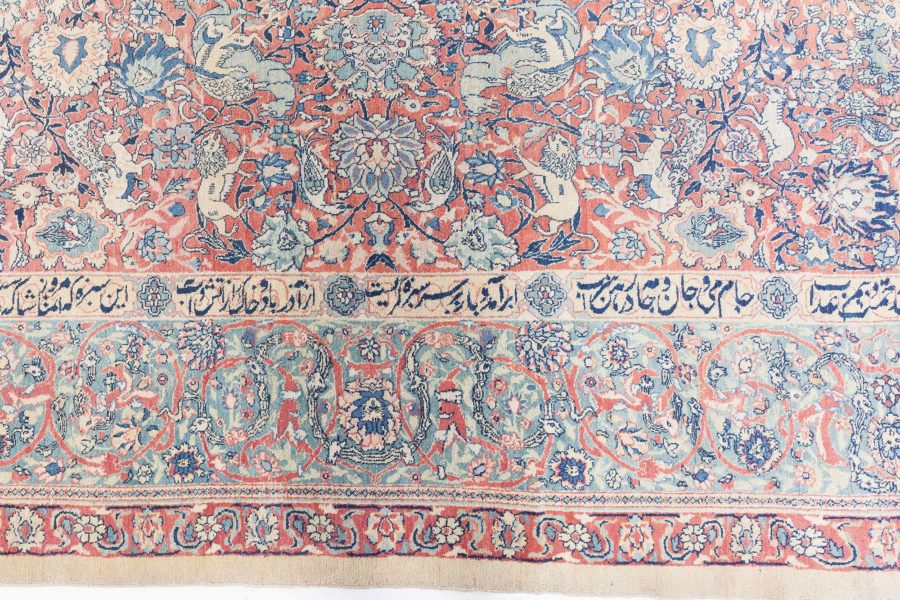 Fine Antique Persian Tabriz Animal, Botanic Handwoven Wool Carpet BB8762