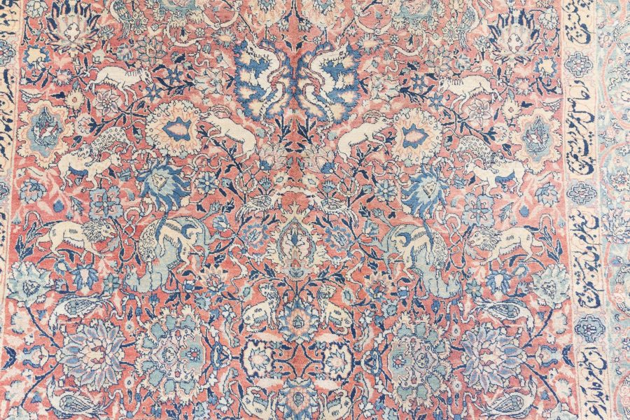 Fine Antique Persian Tabriz Animal, Botanic Handwoven Wool Carpet BB8762