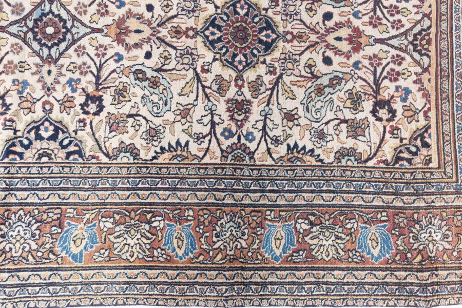 Authentic 1900s Persian Meshad Botanic Colorful Handmade Wool Rug BB8765