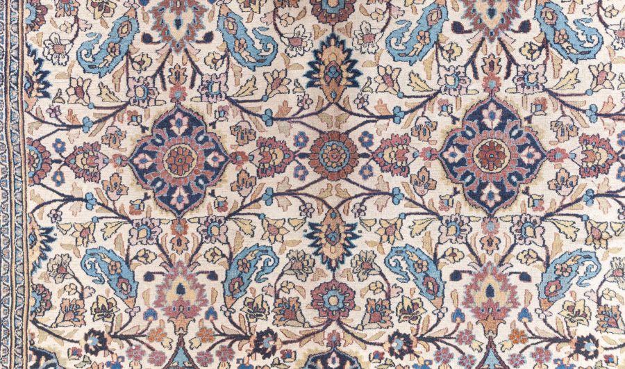 Authentic 1900s Persian Meshad Botanic Colorful Handmade Wool Rug BB8765