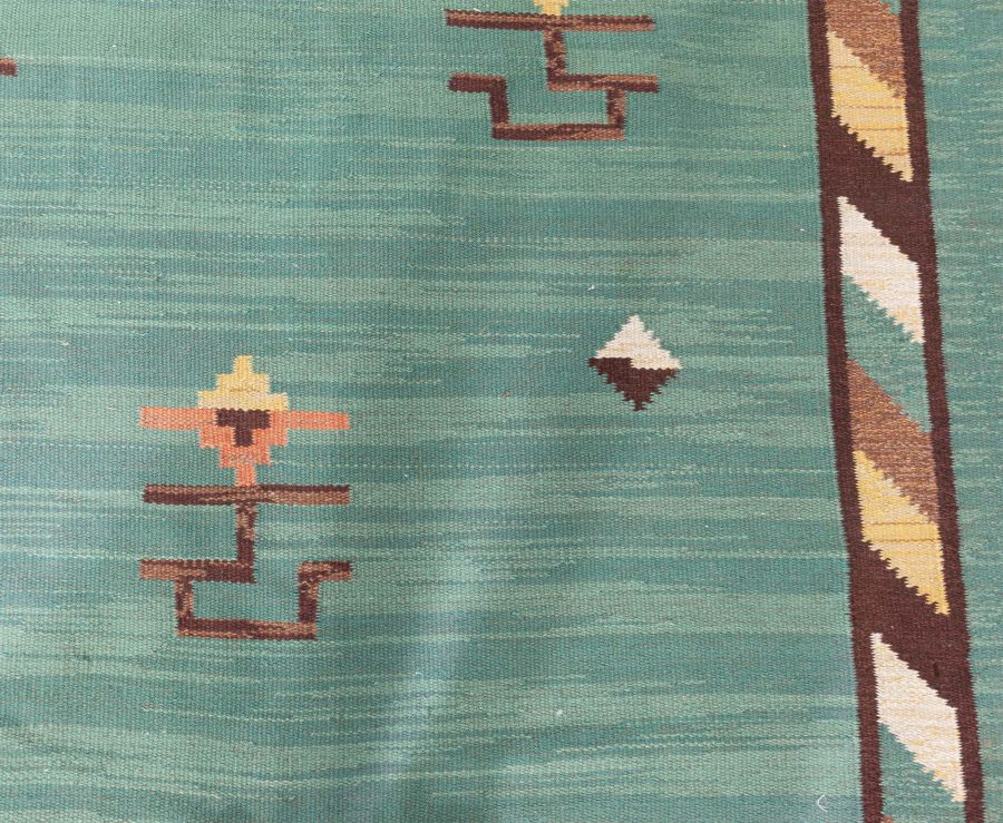 High-quality Mid-20th century Swedish Green Handmade Wool Rug BB8767
