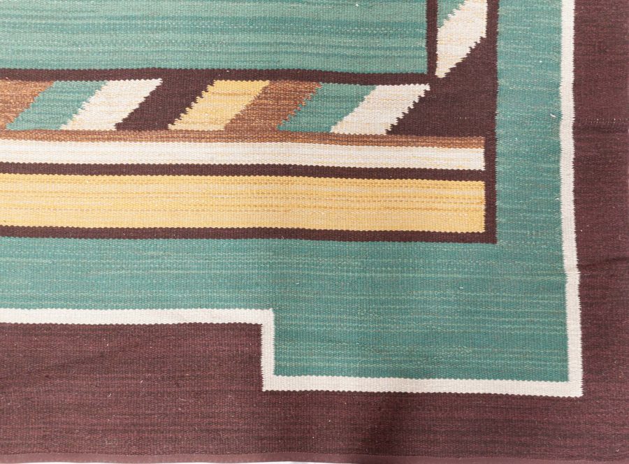 High-quality Mid-20th century Swedish Green Handmade Wool Rug BB8767