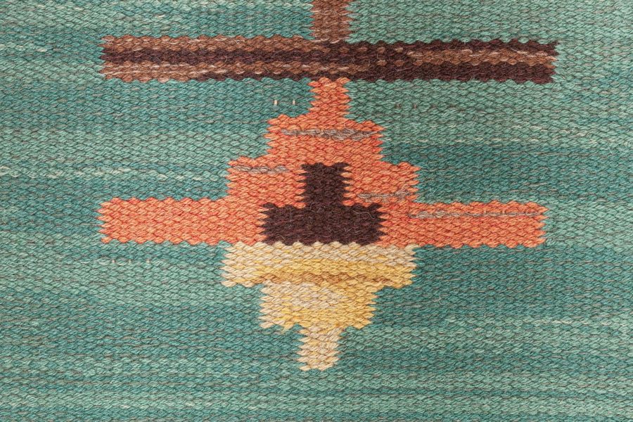 High-quality Mid-20th century Swedish Green Handmade Wool Rug BB8767