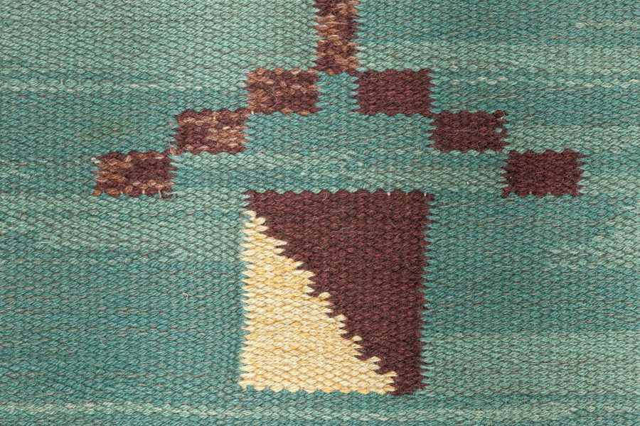 High-quality Mid-20th century Swedish Green Handmade Wool Rug BB8767