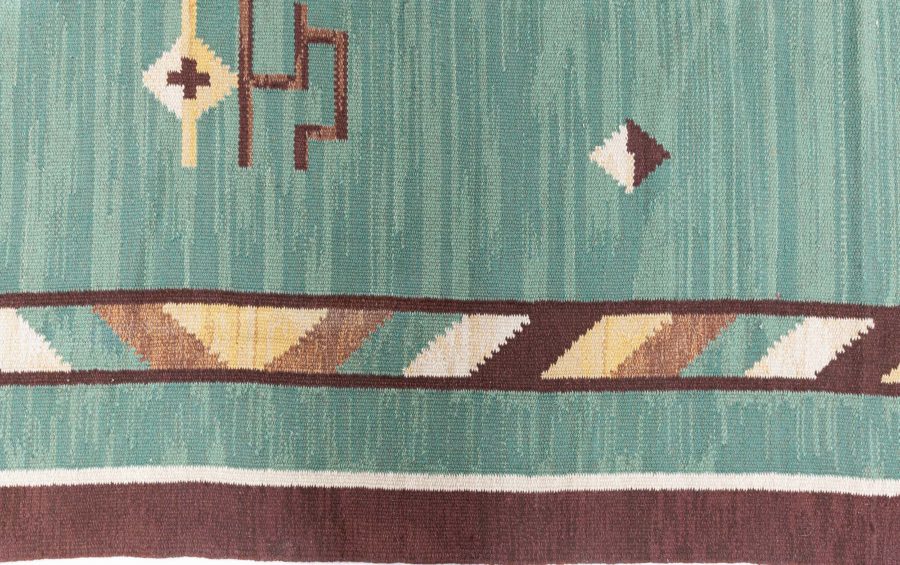 High-quality Mid-20th century Swedish Green Handmade Wool Rug BB8767