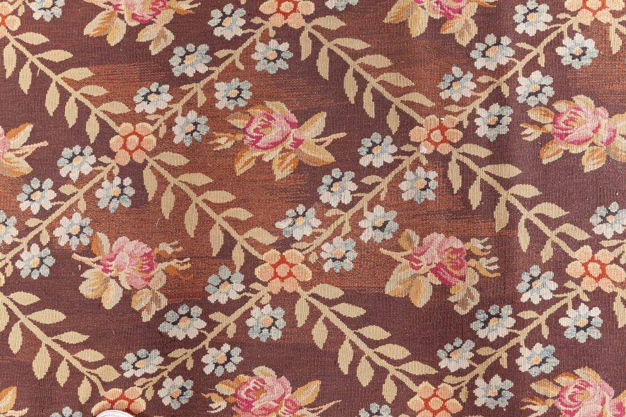 Antique French Aubusson Brown Botanic Handmade Wool Carpet BB8775