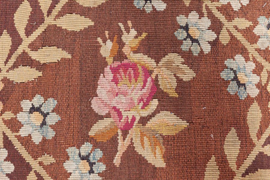 Antique French Aubusson Brown Botanic Handmade Wool Carpet BB8775