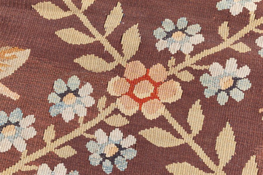 Antique French Aubusson Brown Botanic Handmade Wool Carpet BB8775