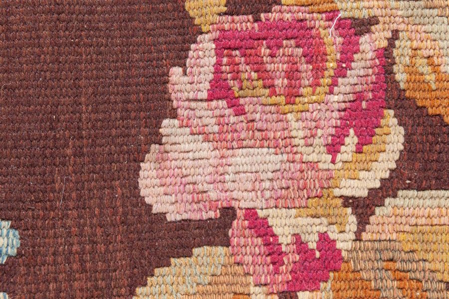 Antique French Aubusson Brown Botanic Handmade Wool Carpet BB8775