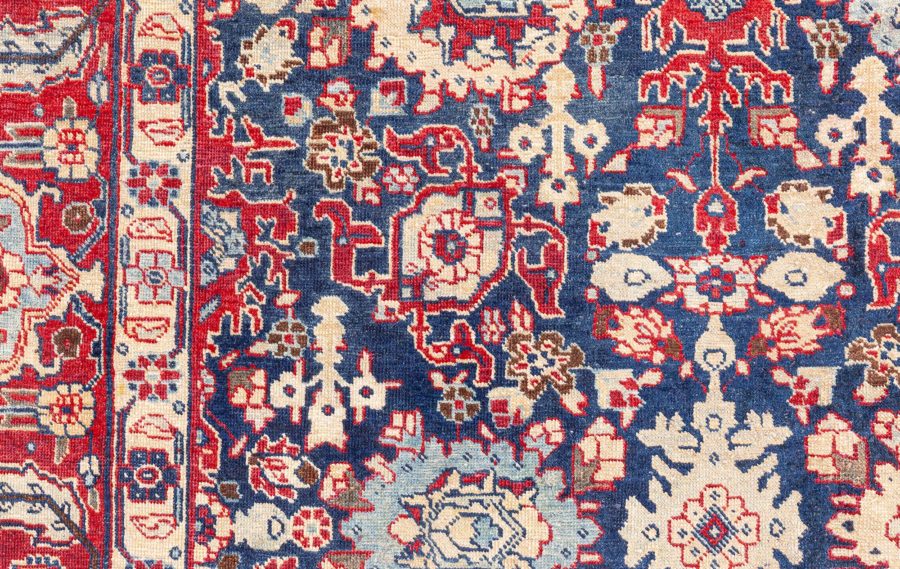 Antique Persian Tabriz Botanic Red, Yellow Handmade Wool Rug BB8776