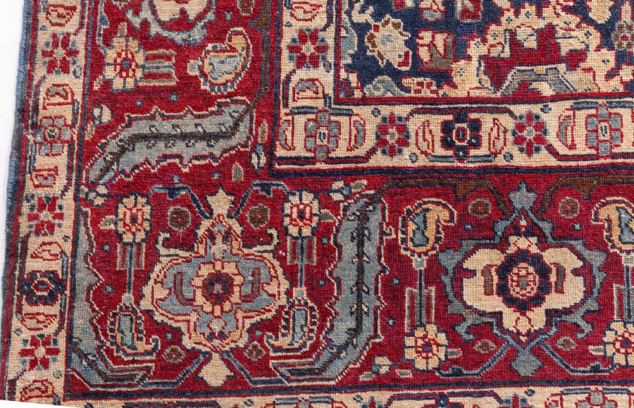 Antique Persian Tabriz Botanic Red, Yellow Handmade Wool Rug BB8776