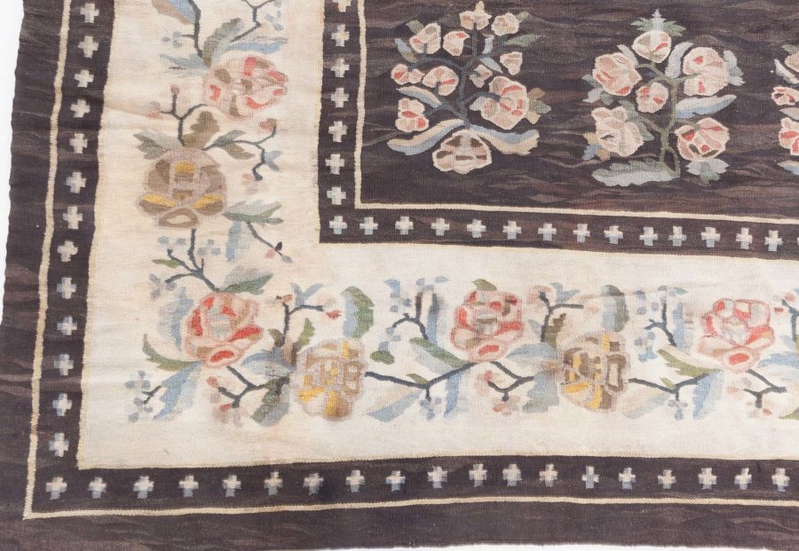 Antique Bessarabian Kilim Rug, Handwoven Floral Tapestry BB8782