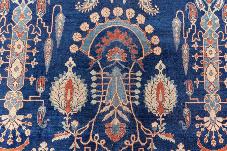 Vintage Persian Kirman in Shades of Rust, Beige and Light Blue Handmade Wool Rug BB8818