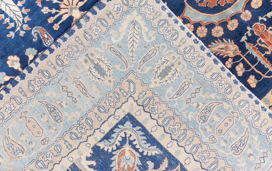 Vintage Persian Kirman in Shades of Rust, Beige and Light Blue Handmade Wool Rug BB8818
