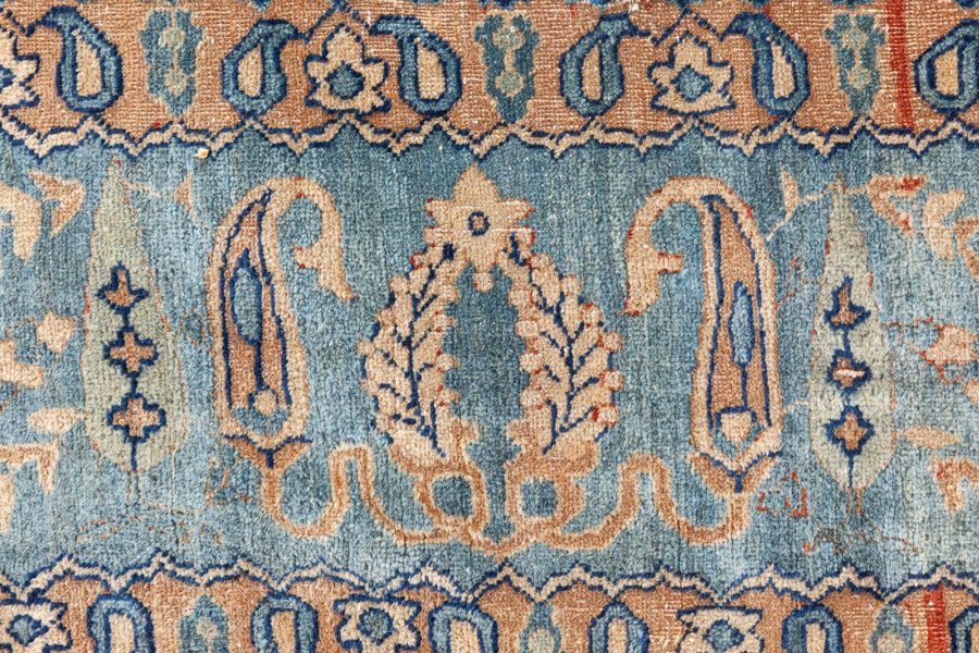 Vintage Persian Kirman in Shades of Rust, Beige and Light Blue Handmade Wool Rug BB8818