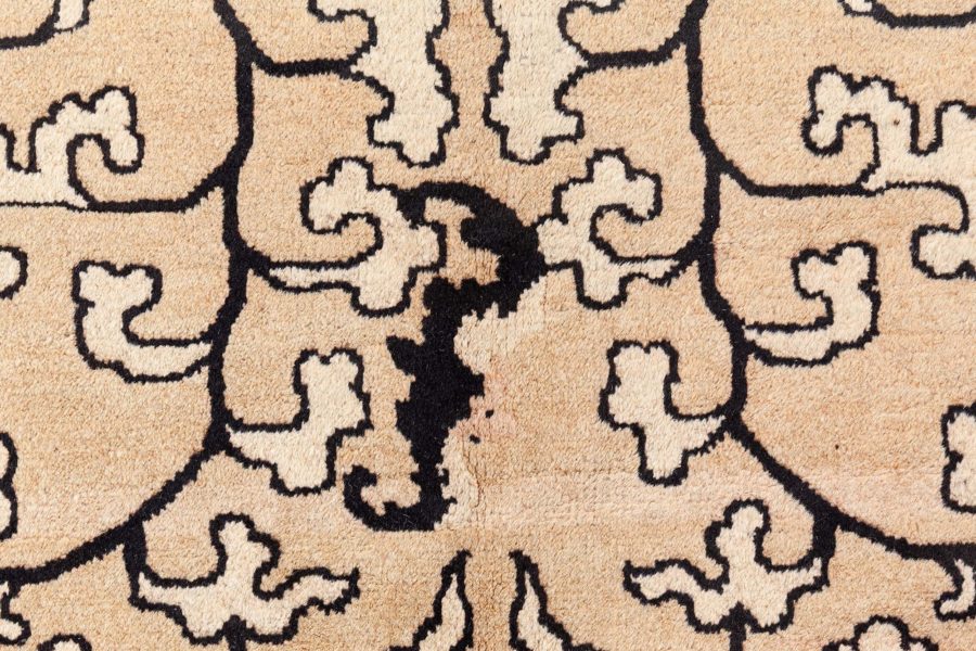 Vintage Chinese Botanic Beige and Black Handmade Wool Rug BB8844