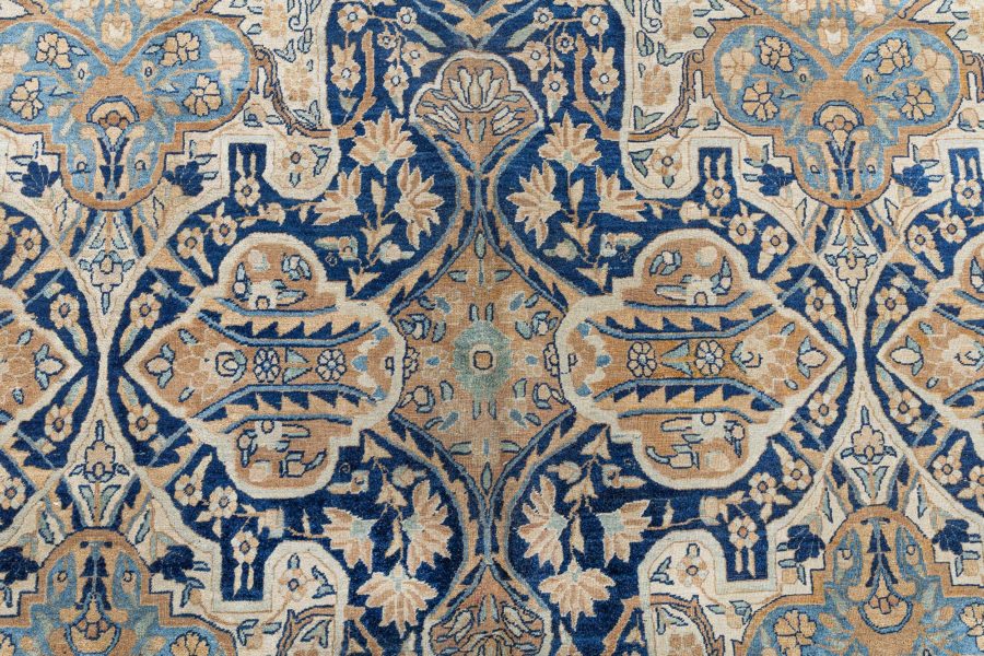 Authentic 1900s Persian Kirman Botanic Handmade Wool Carpet BB8873