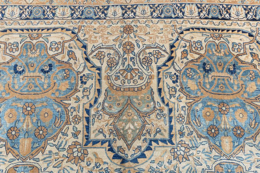 Authentic 1900s Persian Kirman Botanic Handmade Wool Carpet BB8873
