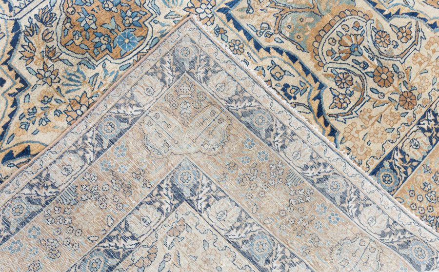 Authentic 1900s Persian Kirman Botanic Handmade Wool Carpet BB8873