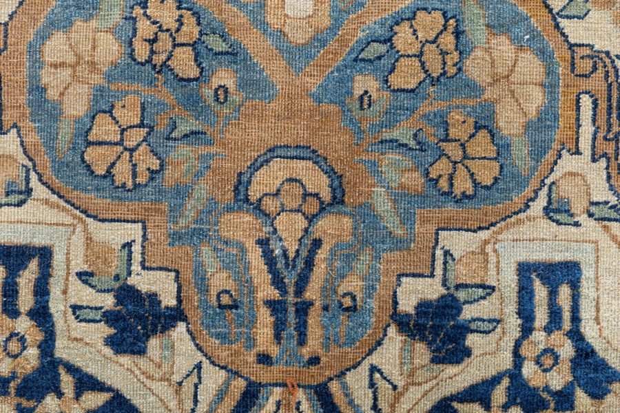 Authentic 1900s Persian Kirman Botanic Handmade Wool Carpet BB8873