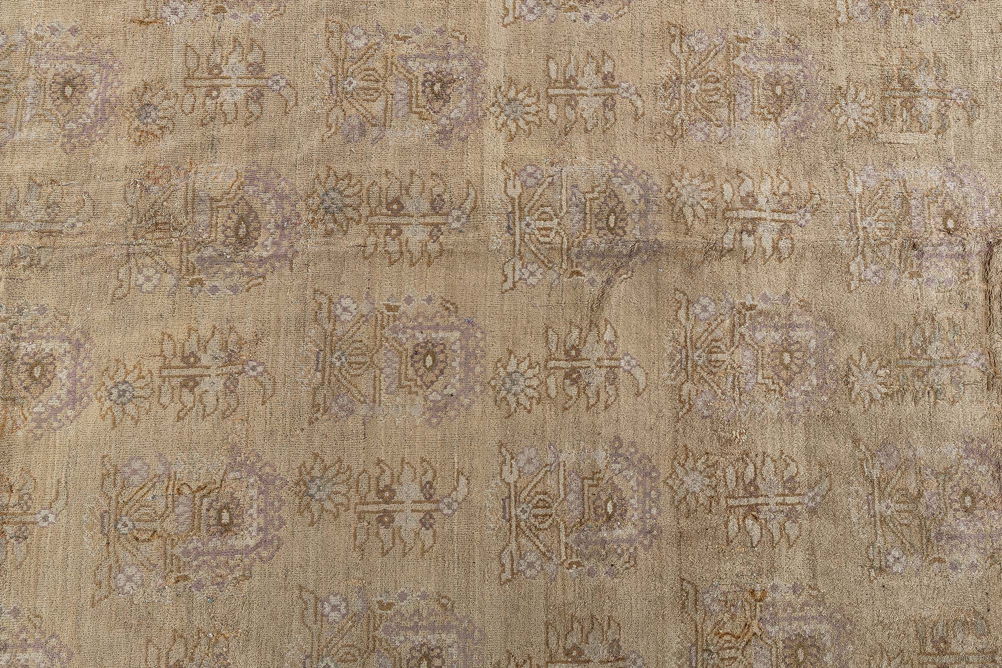 Antique Amritsar Indian Allover Warm Tan Hand-Knotted Wool Rug – Circa 1900 BB9071 Antique Amritsar Indian Allover Warm Tan Hand-Knotted Wool Rug – Circa 1900 BB9071