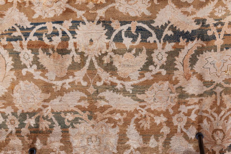 Early 20th Century Botanic Brown, Beige Indian Amritsar Wool Carpet BB8456