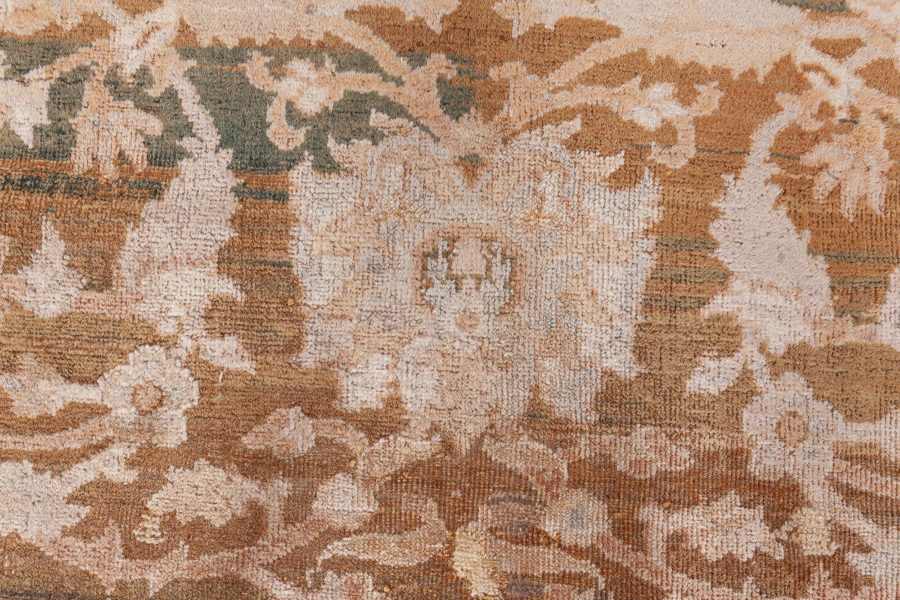 Early 20th Century Botanic Brown, Beige Indian Amritsar Wool Carpet BB8456