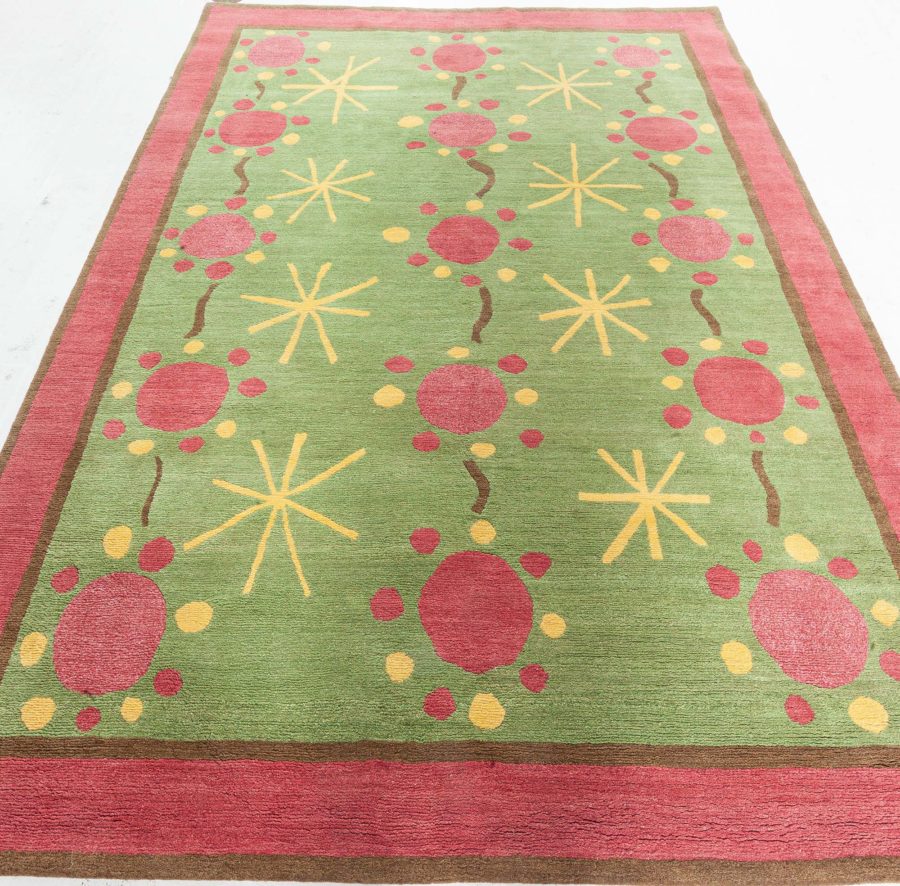 Doris Leslie Blau Collection Scandinavian Style Green, Yellow Handmade Rug 37 N0165