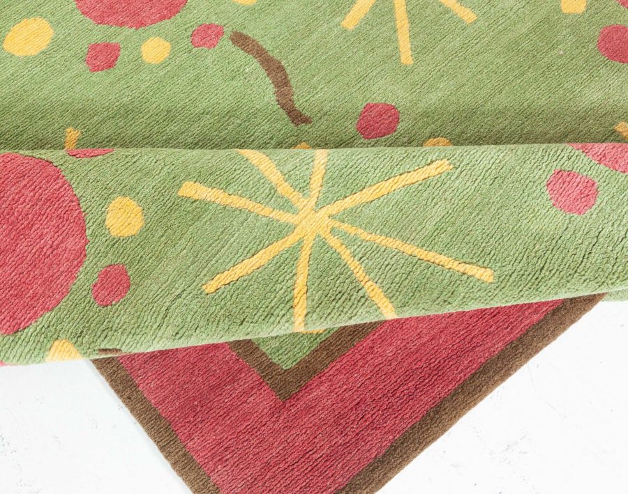 Doris Leslie Blau Collection Scandinavian Style Green, Yellow Handmade Rug 37 N0165