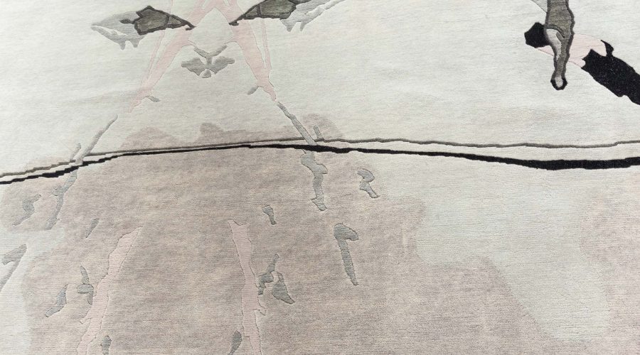 Handmade Grey, Ivory, Pink Splatter Rug by Eskayel for Doris Leslie Blau N10127