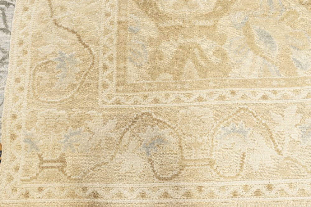 Doris Leslie Blau Collection Alhambra Design Beige and Blue Handmade Wool Rug N10336