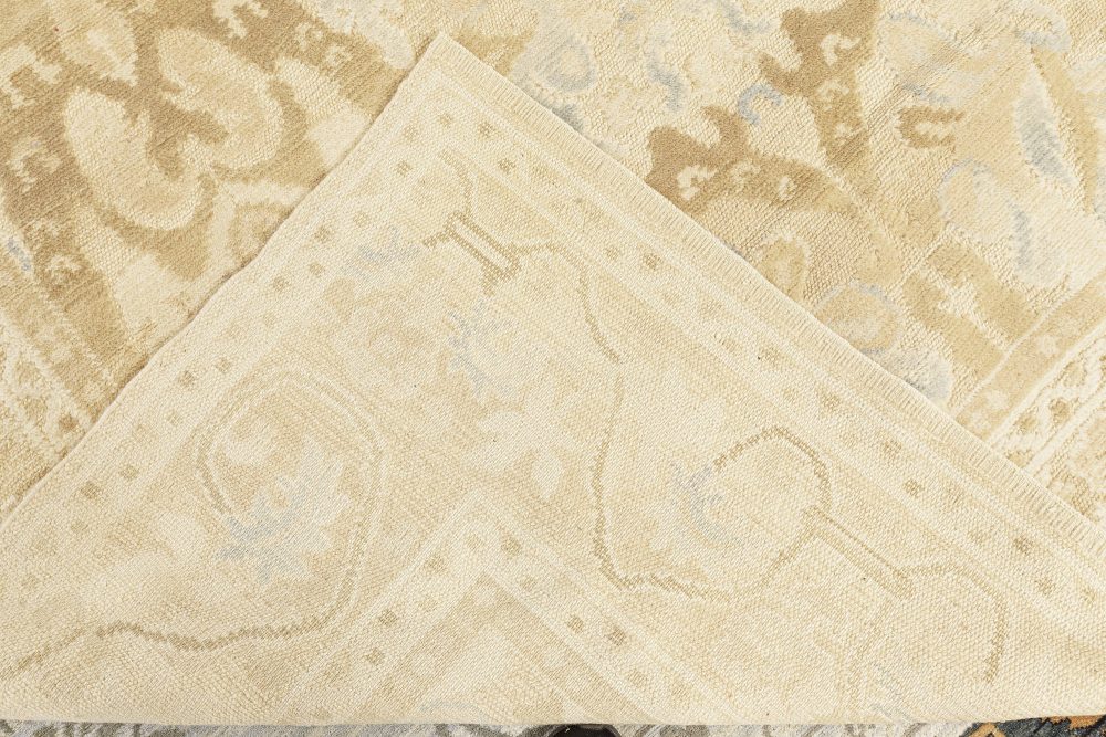 Doris Leslie Blau Collection Alhambra Design Beige and Blue Handmade Wool Rug N10336