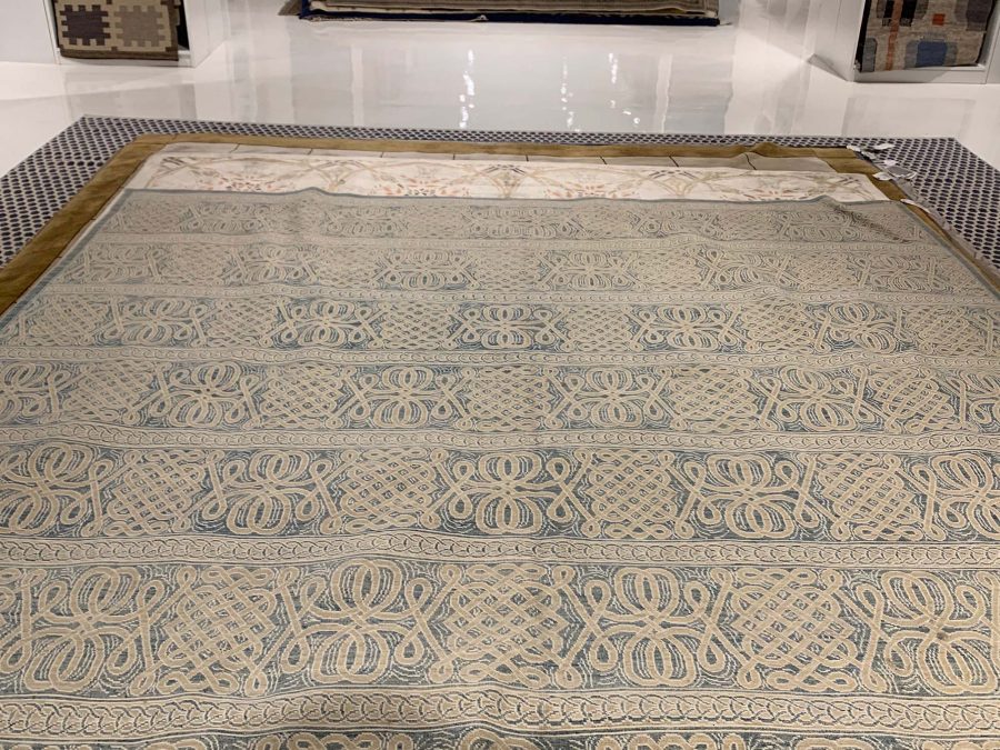 Doris Leslie Blau Collection Vespero Beige, Blue and White Hand Knotted Wool Rug N10376